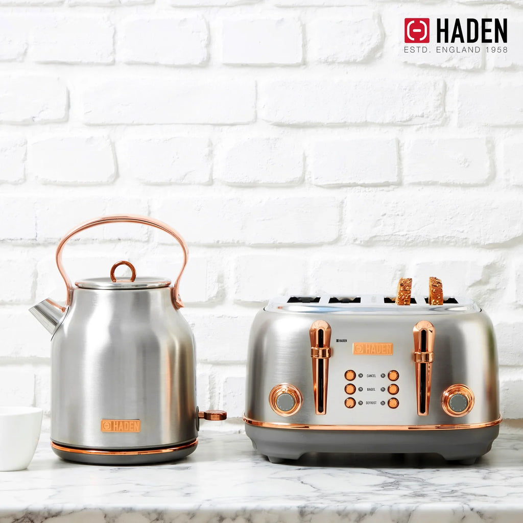 2026 NewHaden Heritage 1500 1.7 Electric Kettle, Matte Black Finish with Copper Accents
