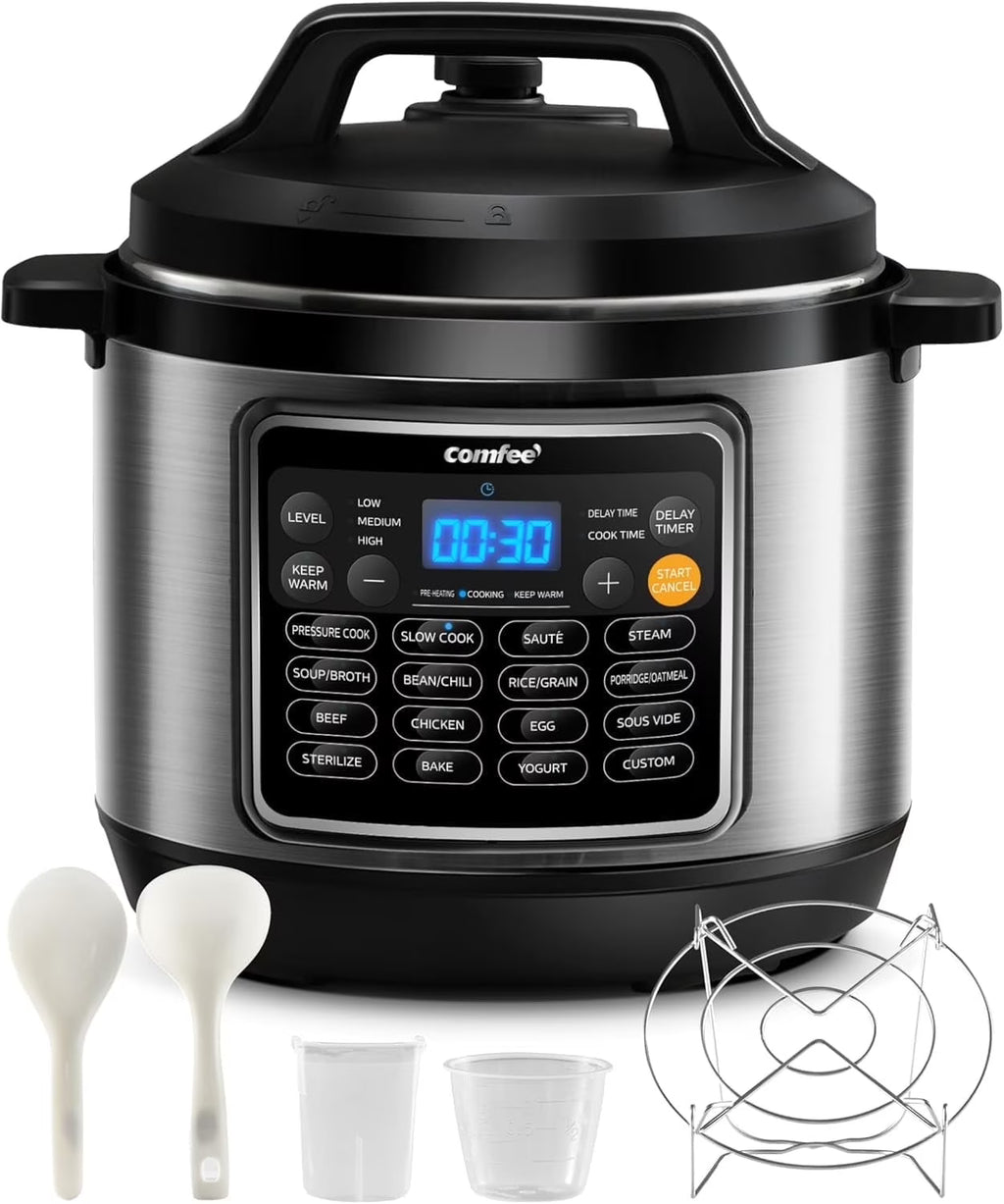 2026 NewCOMFEE" 16 in 1 Electric Pressure Cooker Instant Multi Cooker Olla de Presion Non-Stick Pot Yogurt Maker Rice Cooker Slow Cooker Saut" Steamer 8 Quarts Stainless Steel