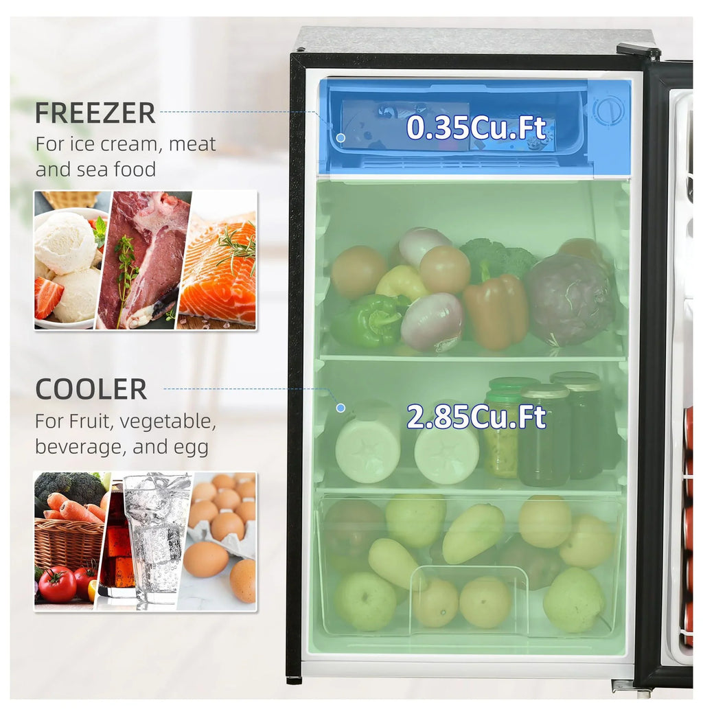2026 NewMini Fridge with Freezer, 3.2 Cu.Ft Compact Refrigerator for Bedroom, Dorm, Apartment - Adjustable Thermostat, Reversible Door, Black