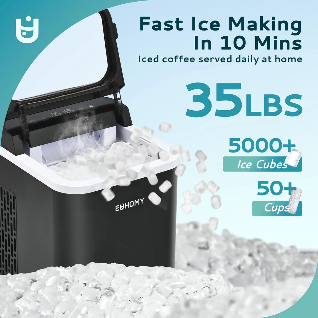 2026 NewEUHOMY 35lbs/24H Nugget Ice Maker Countertop, Pebble Ice Maker Machine with Auto-Cleaning, Black