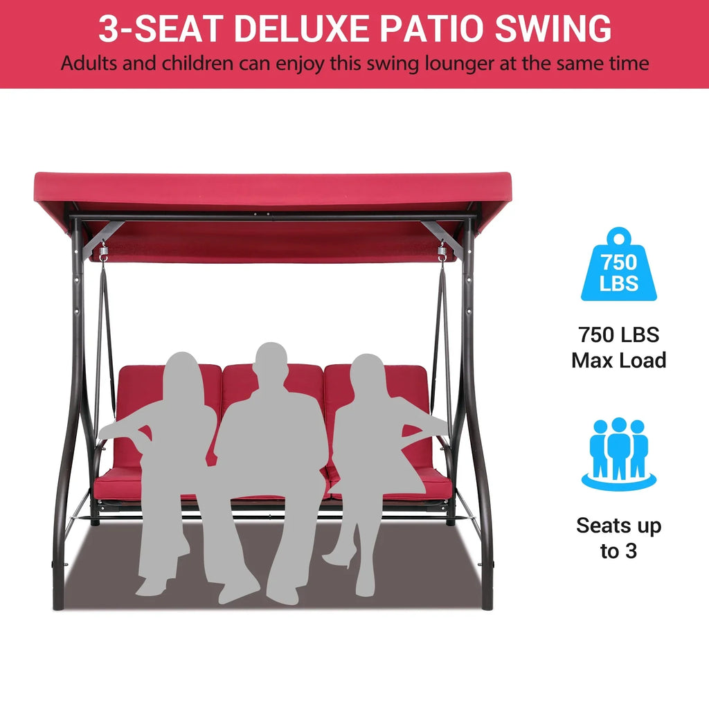 2026 NewArlopu 3 Person Porch Swing Outdoor Converting Canopy Swing Glider with Canopy