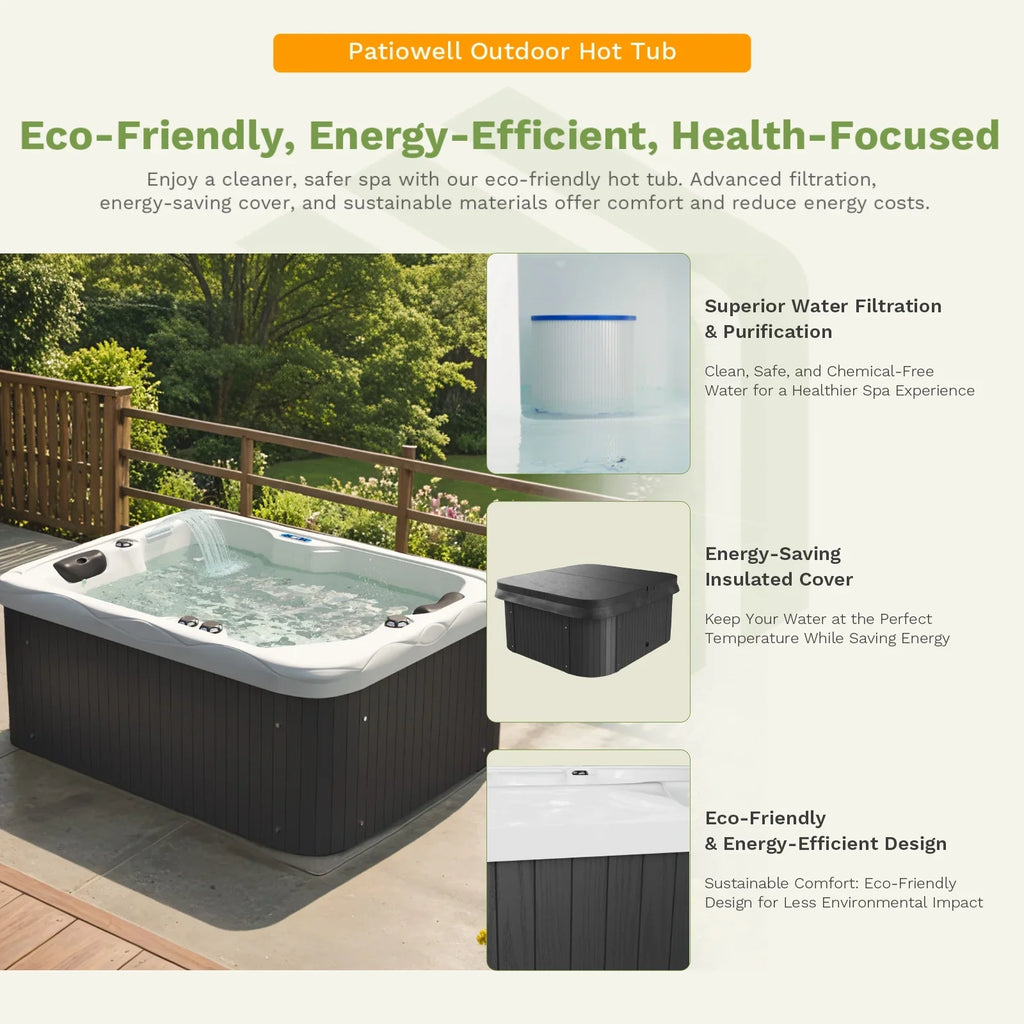 2026 NewPatiowell 2 Person Home Spa Hot Tub for Outdoor, with 41pcs Massage Jets, LED lighting, Built-In Water Purification System, 900L, Black