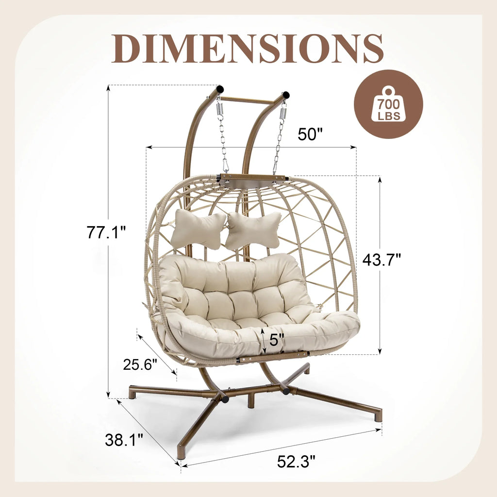 2026 NewRADIATA Double Wicker Egg Swing Chair with Stand, 2-Person Hanging Egg Chair for Indoor/Outdoor, 700lbs Capacity, Thick Cushions & Headrest,Sturdy Metal Frame"Dark Gray