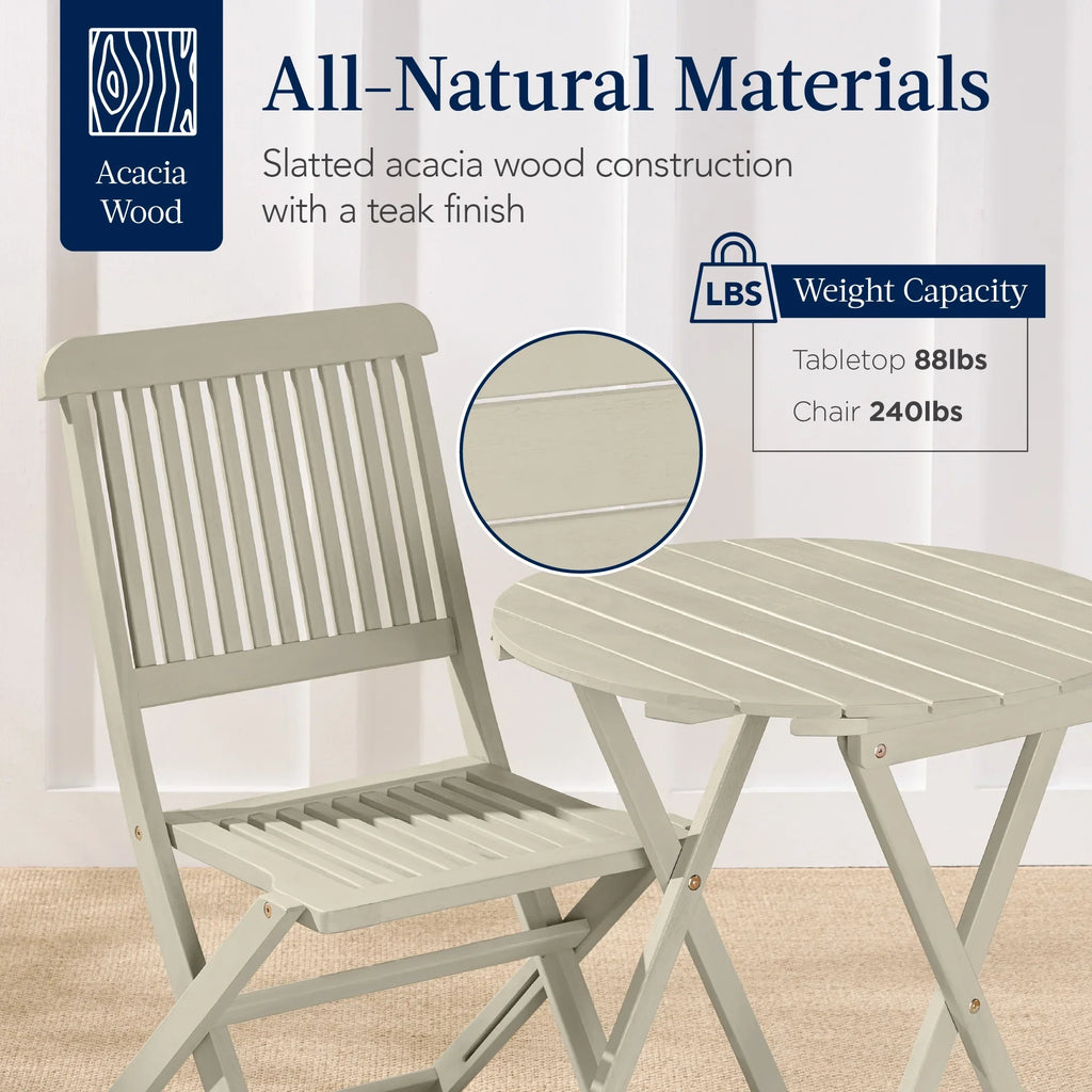 2026 NewBest Choice Products 3-Piece Acacia Wood Bistro Set, Folding Patio Furniture w/ 2 Chairs, Table - Natural