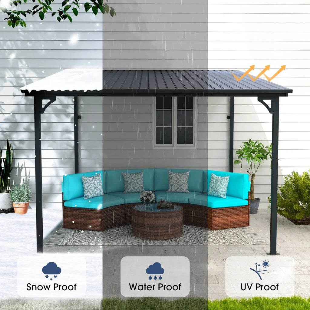 2026 New8' x 10' Outdoor Pergola Gazebo, Lean to Awnings Gazebos, Heavy Duty Hard Top Metal Pergola with Roof, for Patio, Backyard, Decks, Poolside