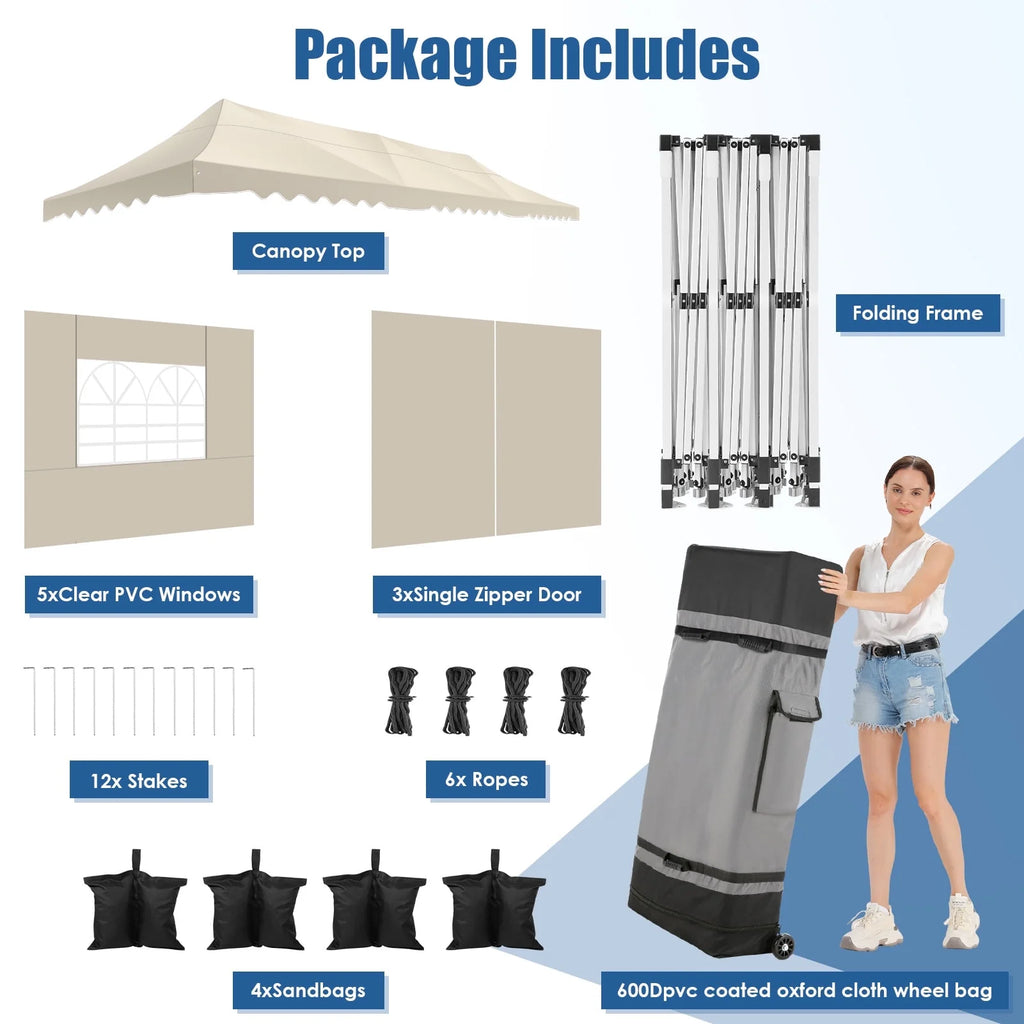 COBIZI 10X20 Pop up Canopy Tent with 6 Removable Side Walls Heavy Duty,Waterproof Adjustable Outdoor Event Party tent Parties,Commercial Instant Portable,Weddings,Camping,with Wheeled Bag,Gray