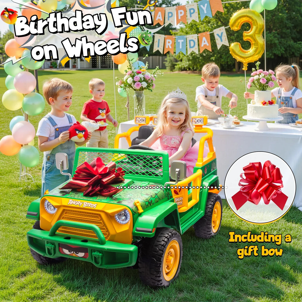2026 NewJoyracer 24 Volt Ride on Toys for Big Kids, Licensed Angry Birds Ride on Truck with Remote, 2 Seater 4WD Electric Ride ons with Shovel, Bluetooth, Lights, Power Car Wheels for 3-8, 130lbs, Green