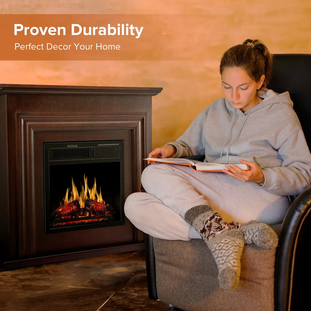 2026 NewKISSAIR Electric Fireplace Mantel Wooden Surround Firebox, Free Standing Fireplace, with Remote Control, Adjustable LED Flame, 750W/1500W -White