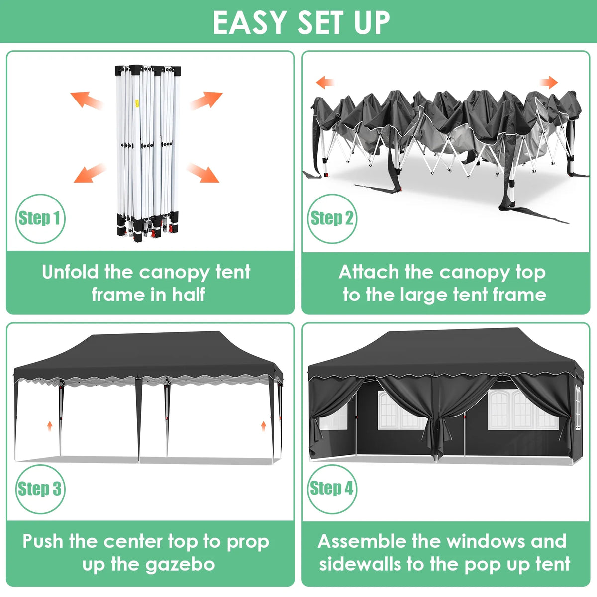 LAZY BUDDY 10'x20' Pop up Canopy Tent with 6 Sidewalls, Heavy Duty Outdoor Canopy Tent Commercial Instant Folding Sun Shelter for Party, Wedding, Camping
