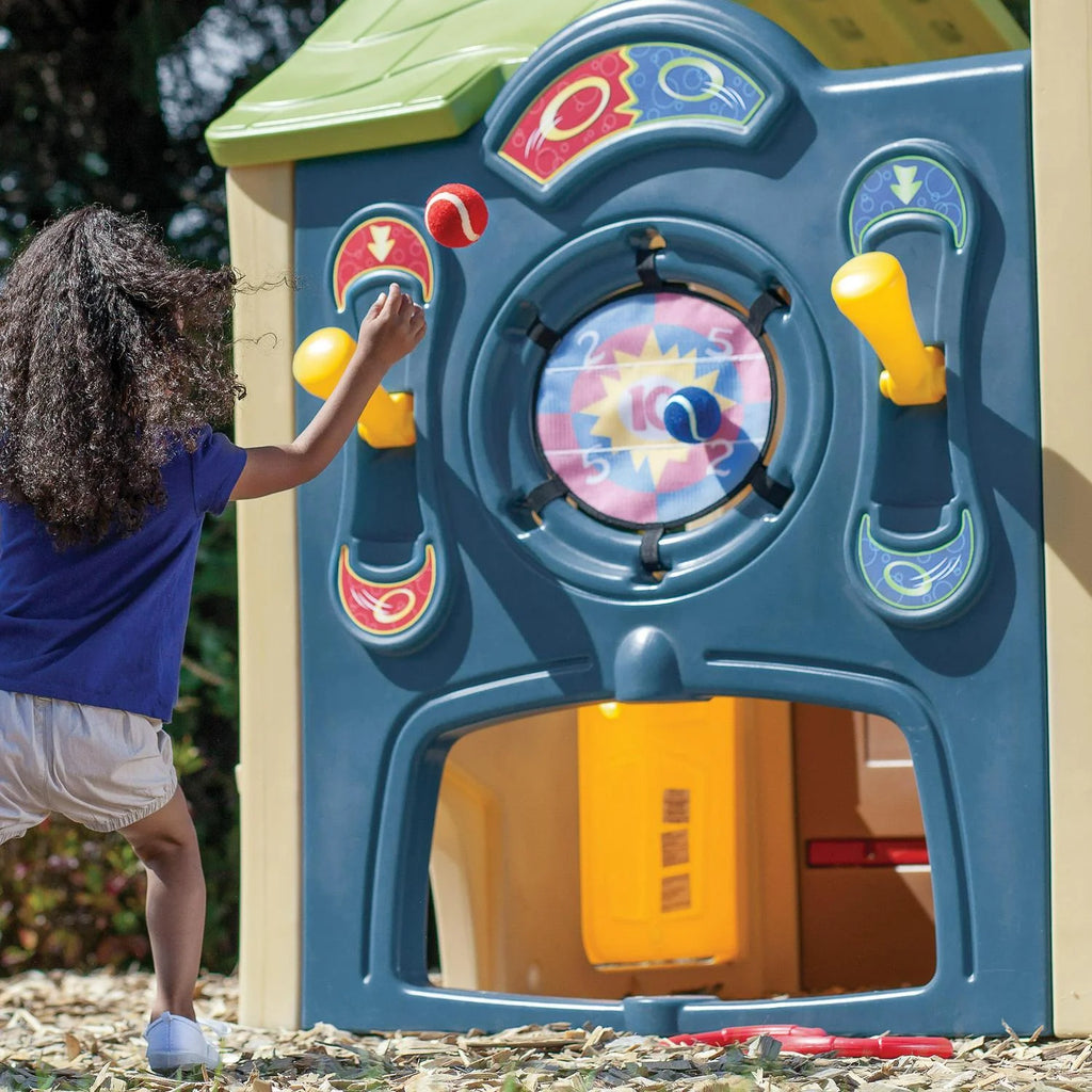 2026 NewStep2 Neighborhood Fun Center Brown Playhouse with Slide Plastic Kids Outdoor Toys
