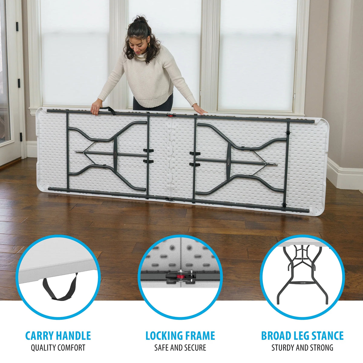 Lifetime 8 Foot Fold-in-Half Rectangle Table, Indoor/Outdoor Commercial Grade, White Granite (280270)
