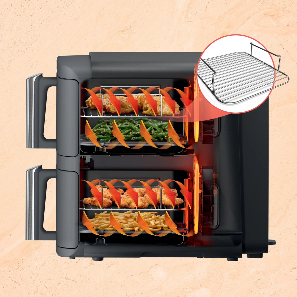 2026 NewNinja DoubleStack XL 2-Basket Air Fryer, DoubleStack Technology Cooks 4 Foods at Once, Space Saving Design, 10 QT, 4-in-1, Smart Finish & Match Cook, SL400