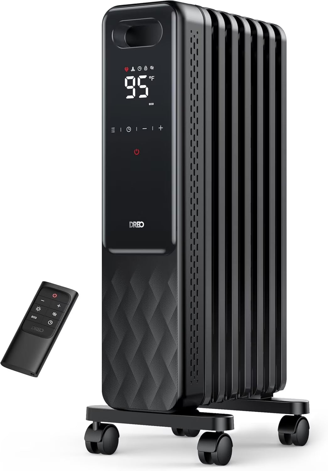 2026 NewDreo Oil Filled Radiator, Electric Radiant Heaters for indoor use Large Room with Remote Control, Child Lock, 4 Modes, Overheat & Tip-Over Protection, 24h Timer, Digital Thermostat, Quiet, 1500W