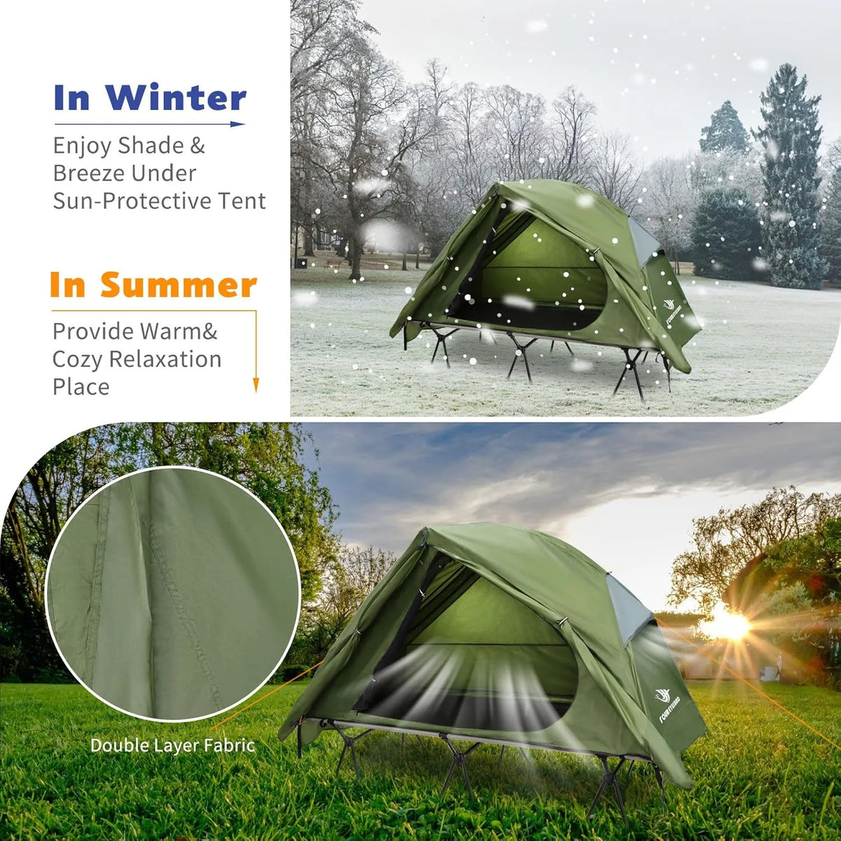 Arctic Lemmings 4-in-1 Camping Cot Tent, Foldable Off Ground Elevated Tent Set for 1 Person for Outdoor Hiking & Travel Camping