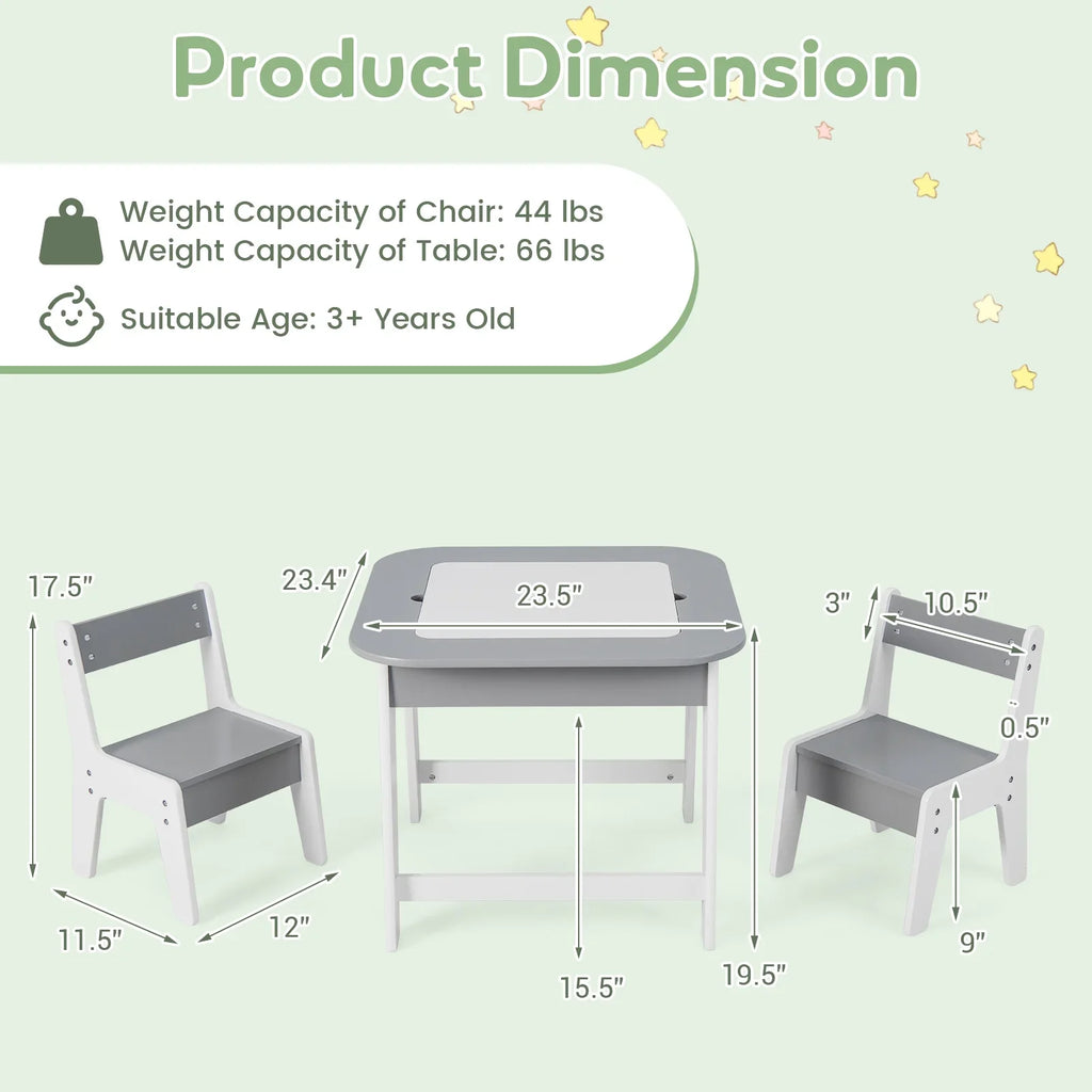 2026 NewOLAKIDS Kids Table and Chair Set, 3 in 1 Wooden Activity Table with Removable Tabletop, Blackboard and Whiteboard for Toddlers Arts Crafts Drawing Reading Playing, Playroom Nursery (Natural)
