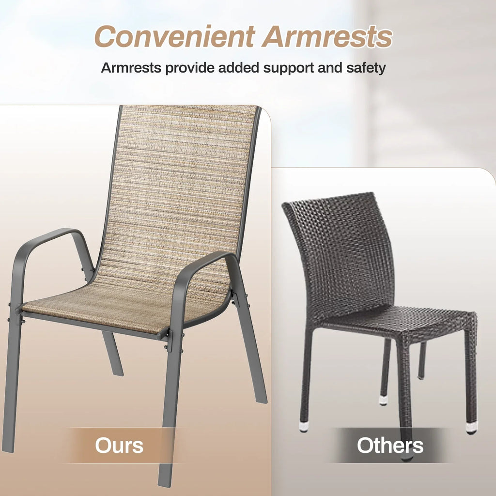 2026 NewArlopu 8Pcs Patio Dining Chairs Outdoor Stackable Armrest Chairs for Lawn Garden Backyard