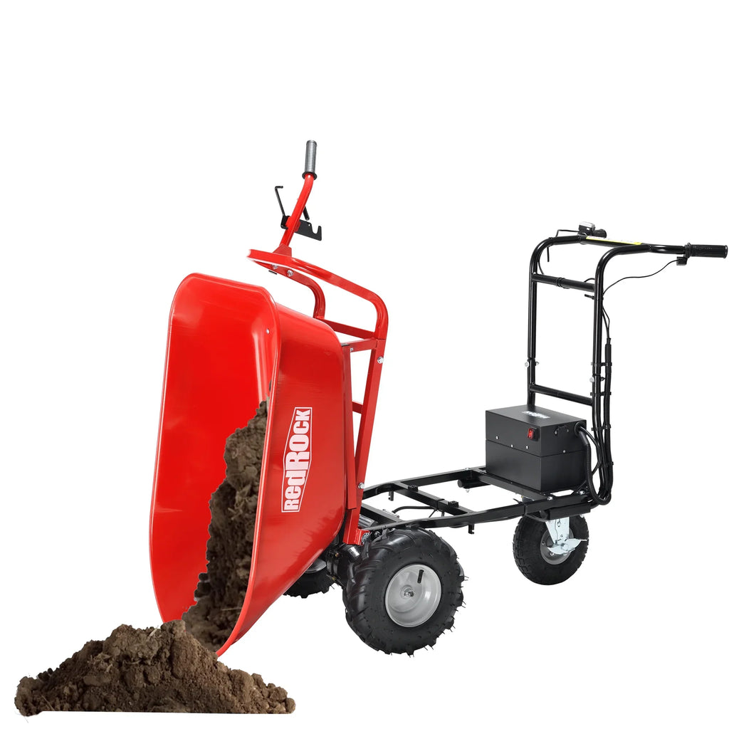 2026 NewRedRock Wheelbarrow Utility Cart Electric Powered Cart 48V28Ah 500W Capacity 500lbs (230kg) Material Debris Hauler 1000lbs Towing