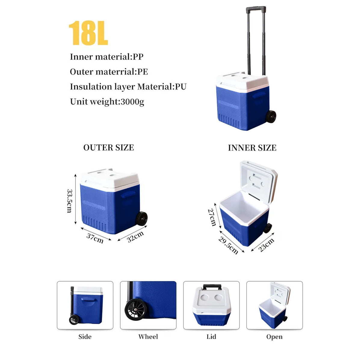 19 QT Wheeled Cooler - Hard-Sided Insulated Ice Chest with Heavy-Duty Wheels & Handle for Camping, Tailgating, Beach & Outdoor Adventures