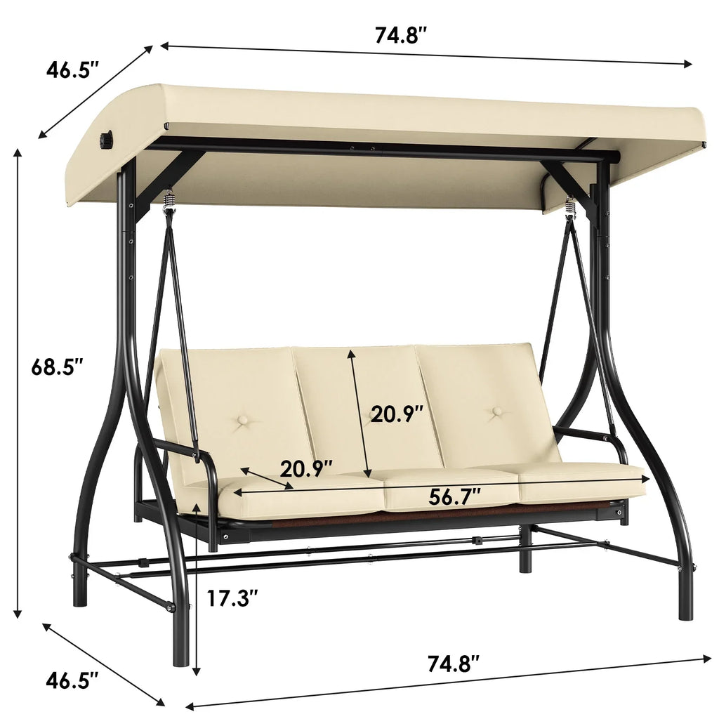 2026 NewArlopu 3 Person Porch Swing Outdoor Converting Canopy Swing Glider with Canopy