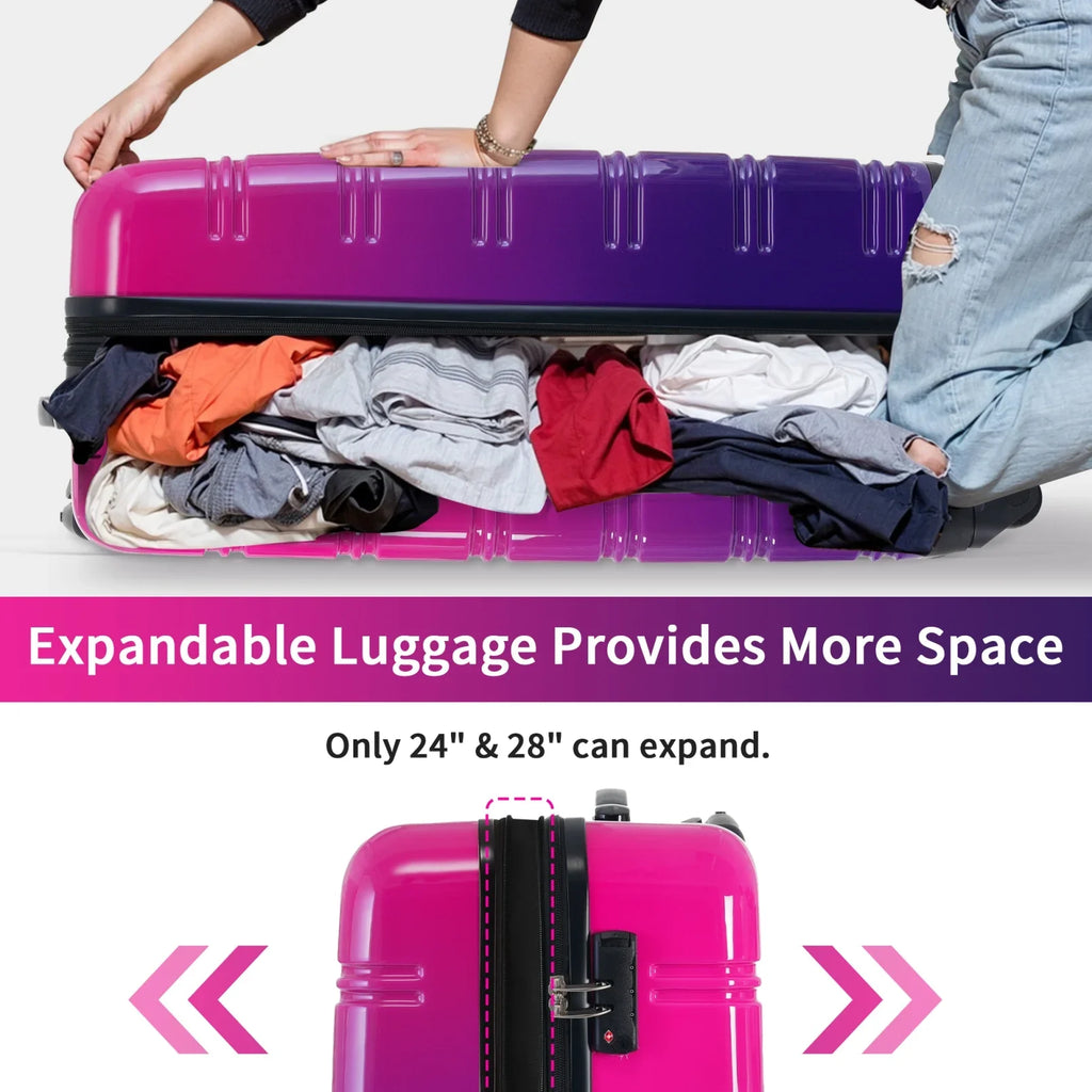 2026 New3 Piece Luggage Sets, Hard Shell Suitcase 20/24/28 Inches with TSA Lock and Spinner Wheels, Expandable Lightweight Travel Luggage for Men Women, Multicolor purple