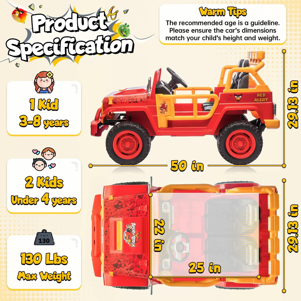 2026 NewJoyracer 24 Volt Ride on Toys for Big Kids, Licensed Angry Birds Ride on Truck with Remote, 2 Seater 4WD Electric Ride ons with Shovel, Bluetooth, Lights, Power Car Wheels for 3-8, 130lbs, Green