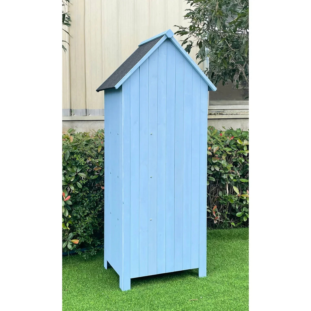 2026 NewHanover Sturdy Durable Waterproof Wood Outdoor Vertical Storage Shed, 70.40"x 30.30"x21.30", Blue