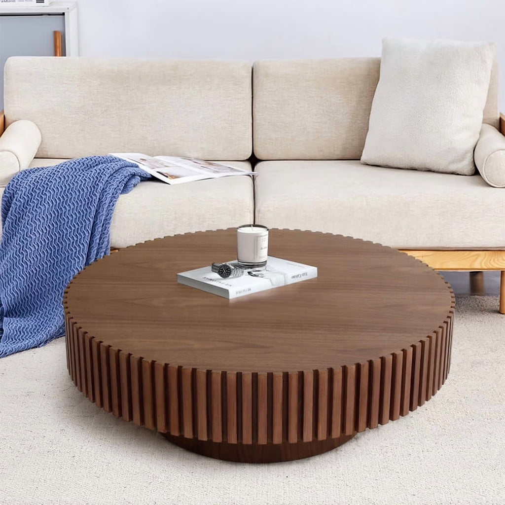 2026 NewFFH 43.7 inch Oval Coffee Table for Living Room,Handcraft Rustic Corner Coffee Table Nature Wood Relief Sturdy Pedestal for Apartmen,Side Table Centre Table,Nature Wood