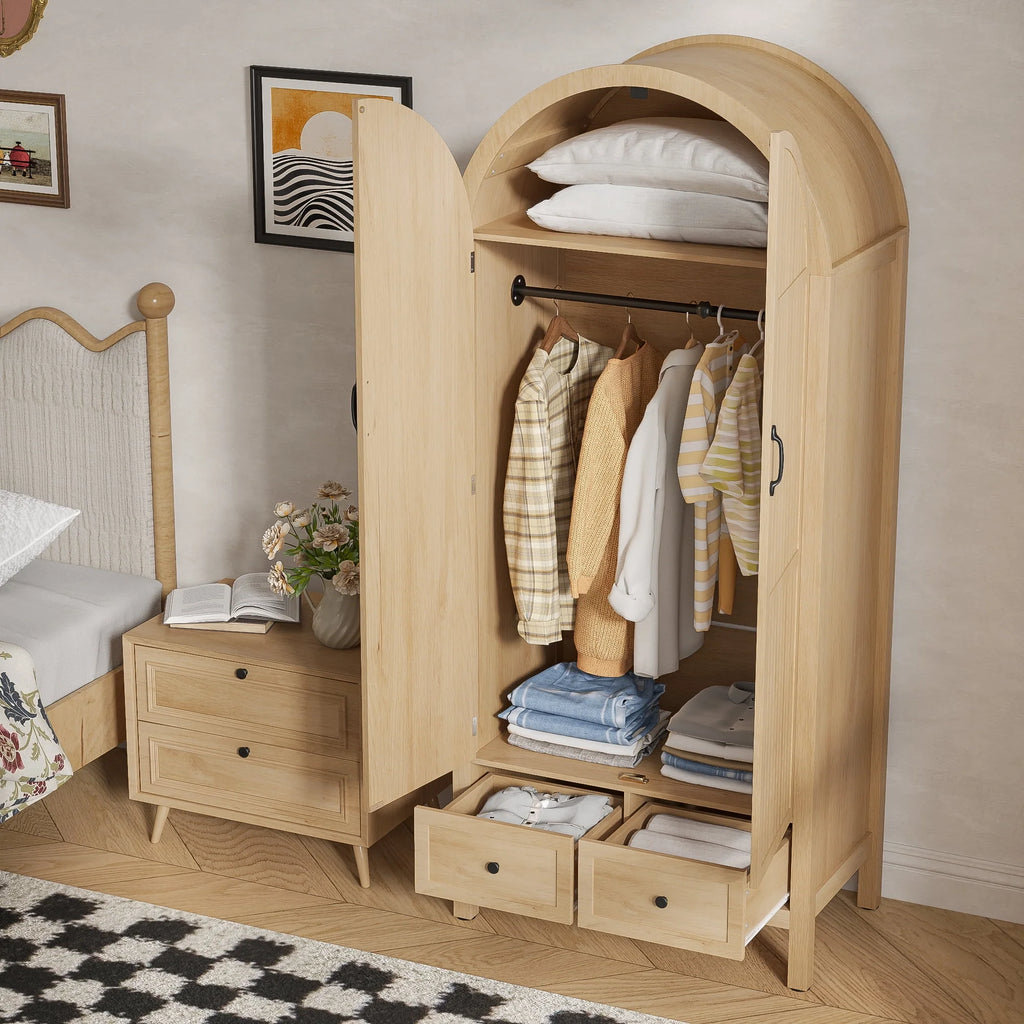 2026 NewArmoire Wardrobe Closet, Bedroom Armoire with Drawers, Wood Wardrobe Storage Cabinets
