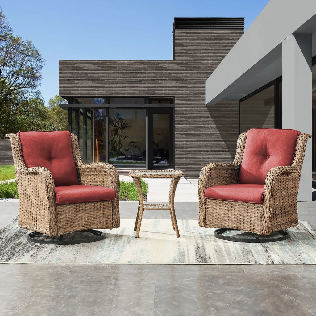2026 NewPOCASSY 3 Piece Patio Set Outdoor Wicker Glider Rocking and Swivel Chairs with Cushions
