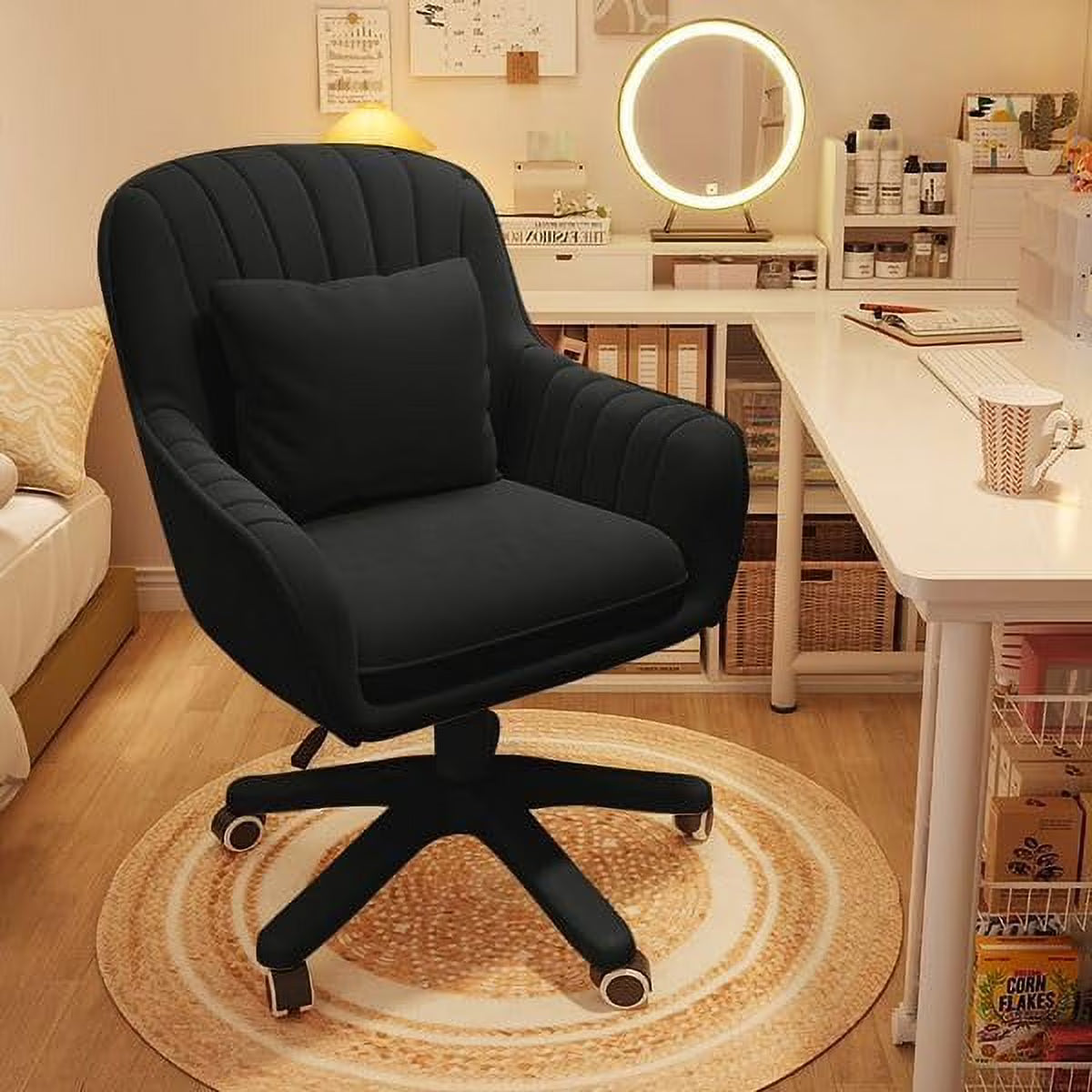 2026 NewHome Office Chair Computer Chair with Mid-Back Upholstered Modern Tufted Computer Task Chair Swivel Height Adjustable Velvet Accent Chair."White"