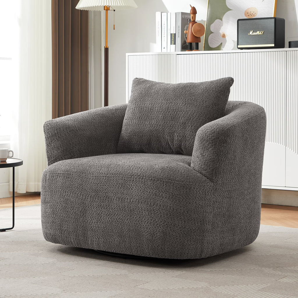 Harper & Bright Designs 360- Swivel Accent Chair, Barrel Chair Swivel Upholstered Sofa Chair with Cushion for Living Room Office, Beige