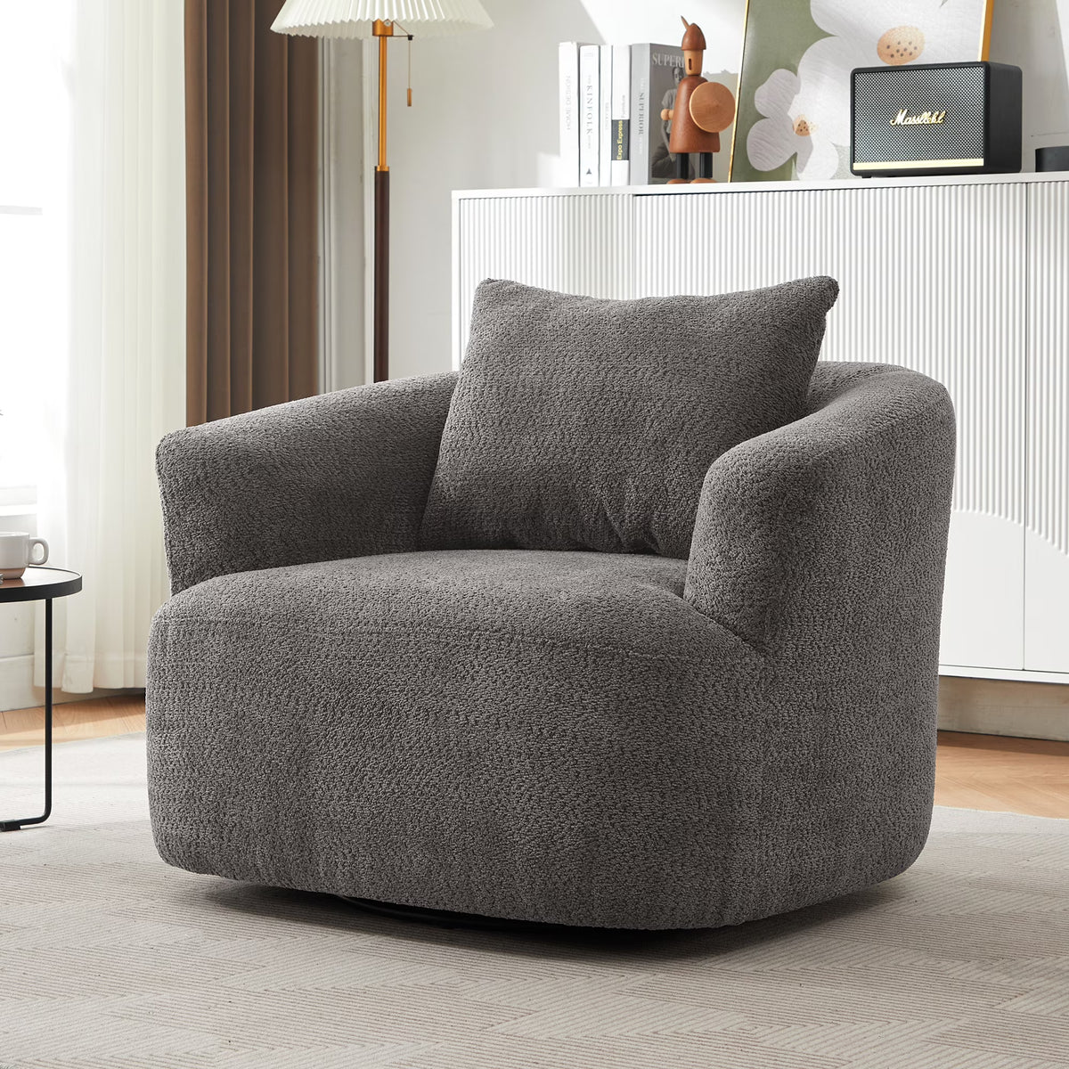 Harper & Bright Designs 360- Swivel Accent Chair, Barrel Chair Swivel Upholstered Sofa Chair with Cushion for Living Room Office, Beige