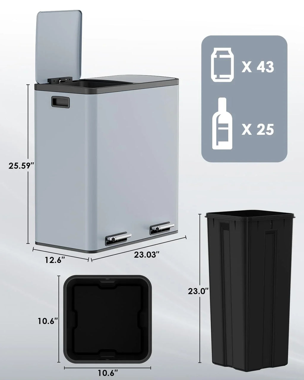 2026 NewLAZY BUDDY Dual Garbage Can, Stainless Steel 16 Gallon Step Kitchen Trash Can with Soft-Close Lid, Double Compartment Garbage Recycling Bin