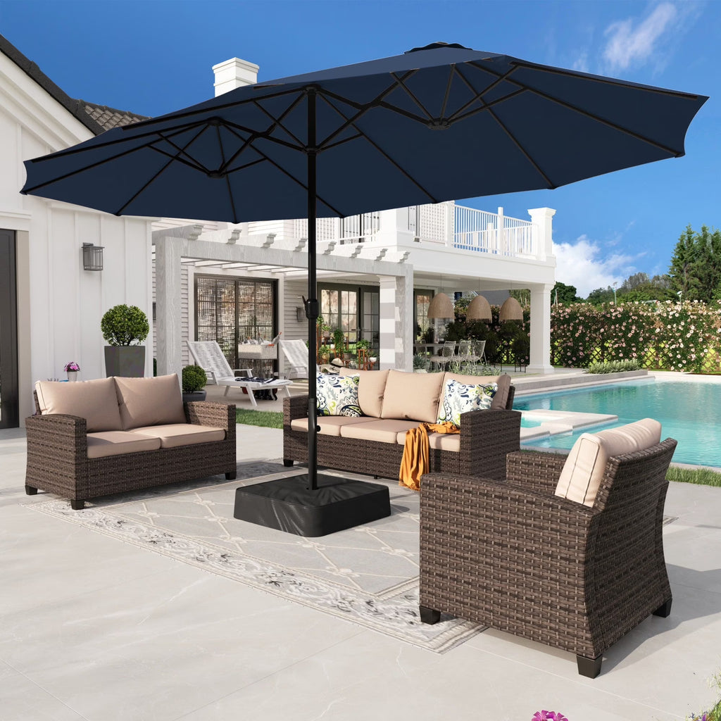 2026 NewAlpha Joy 15ft Outdoor Patio Umbrella Extra-Large Double-Sided Garden Umbrella with Crank Handle and Base - Smoky Gray