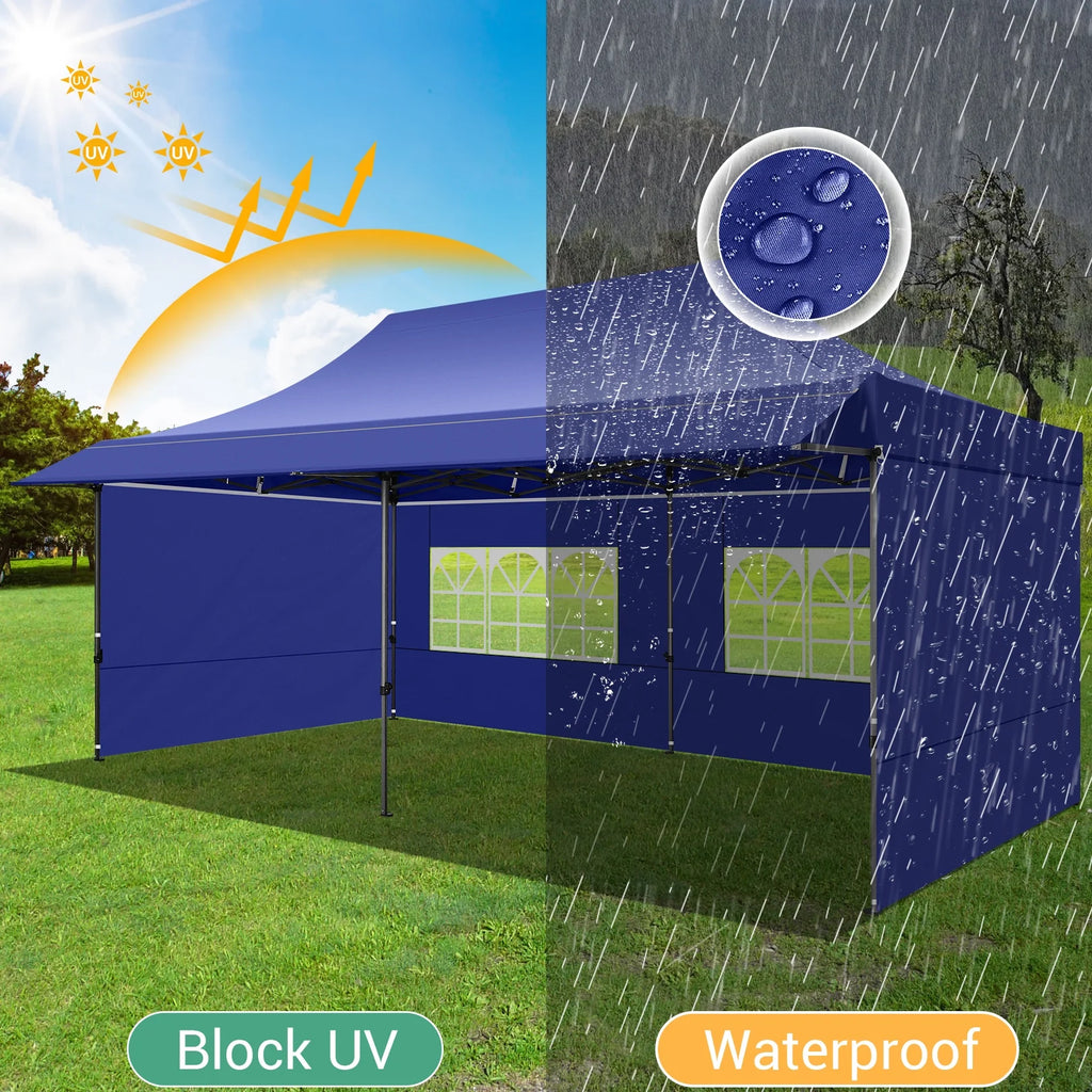 COBIZI 10x20 Pop Up Canopy Heavy Duty Party Tent with Removable Awning and Sidewalls,Easy Up Outdoor Wedding Canopy,Gazebo All Season Windproof&Waterproof with Roller Bag UPF 50+,Black