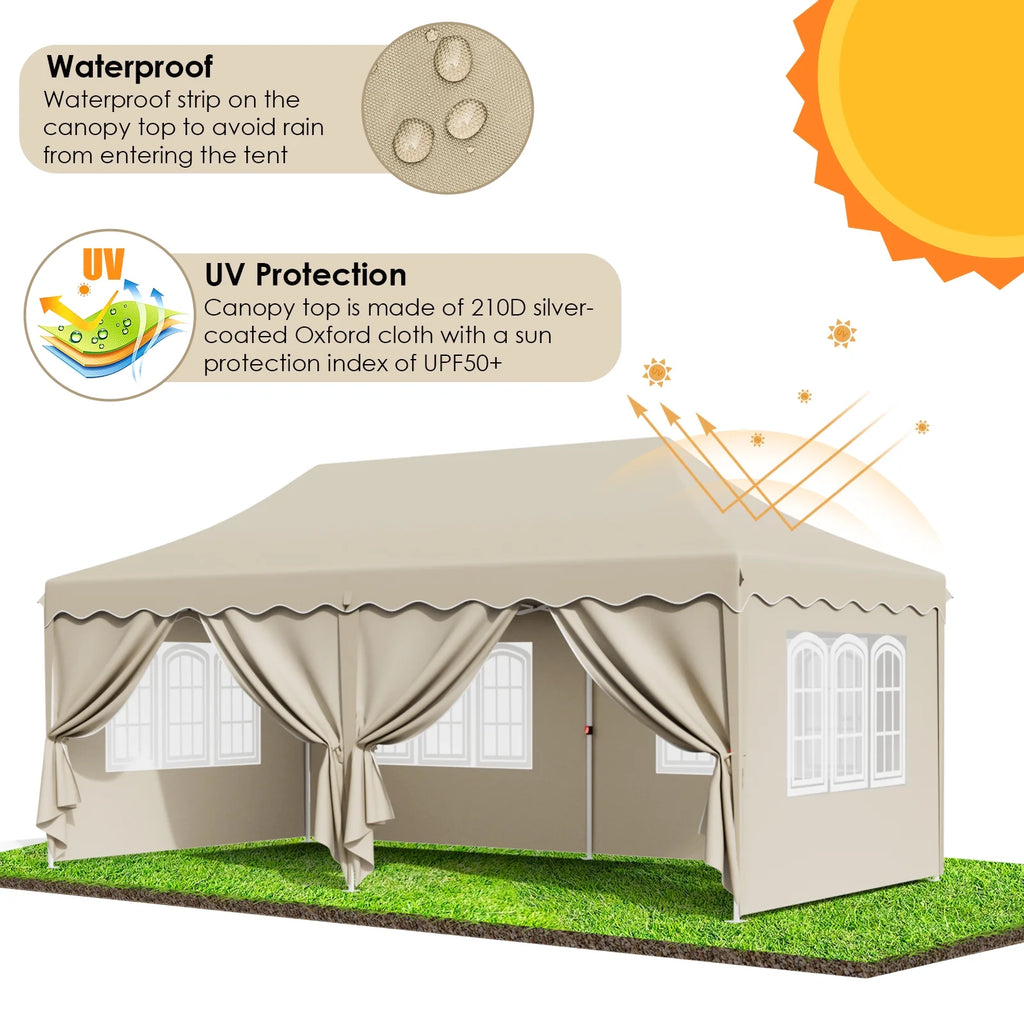 LAZY BUDDY 10'x20' Pop up Canopy Tent with 6 Sidewalls, Heavy Duty Outdoor Canopy Tent Commercial Instant Folding Sun Shelter for Party, Wedding, Camping