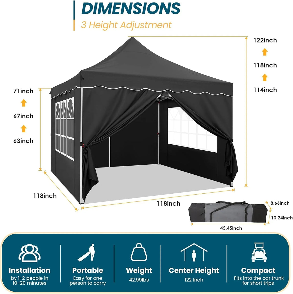 COBIZI 10X20 Pop up Canopy Tent with 6 Removable Side Walls Heavy Duty,Waterproof Adjustable Outdoor Event Party tent Parties,Commercial Instant Portable,Weddings,Camping,with Wheeled Bag,Gray