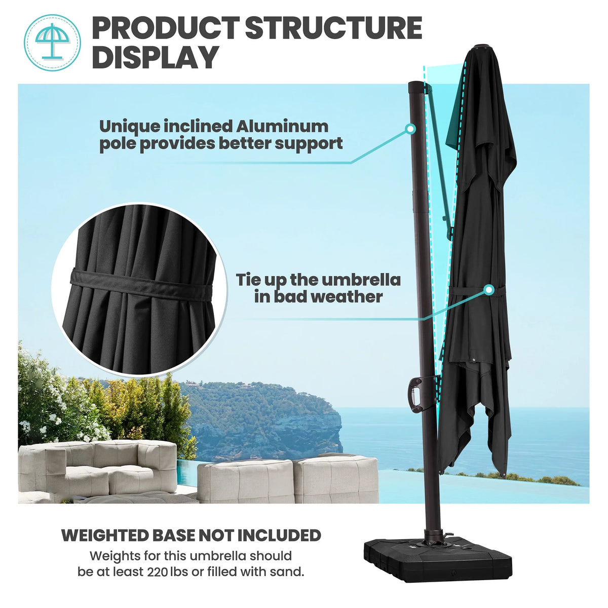 2026 NewPellebant 10 ft. x 10 ft. Square Double Top Patio Cantilever Umbrella, Navy Blue