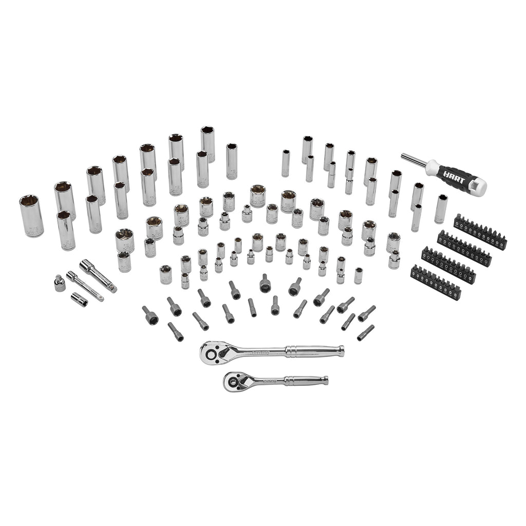 HART 140-Piece 1/4 and 3/8-inch Drive Mechanics Tool Set, Chrome Finish, SAE & Metric