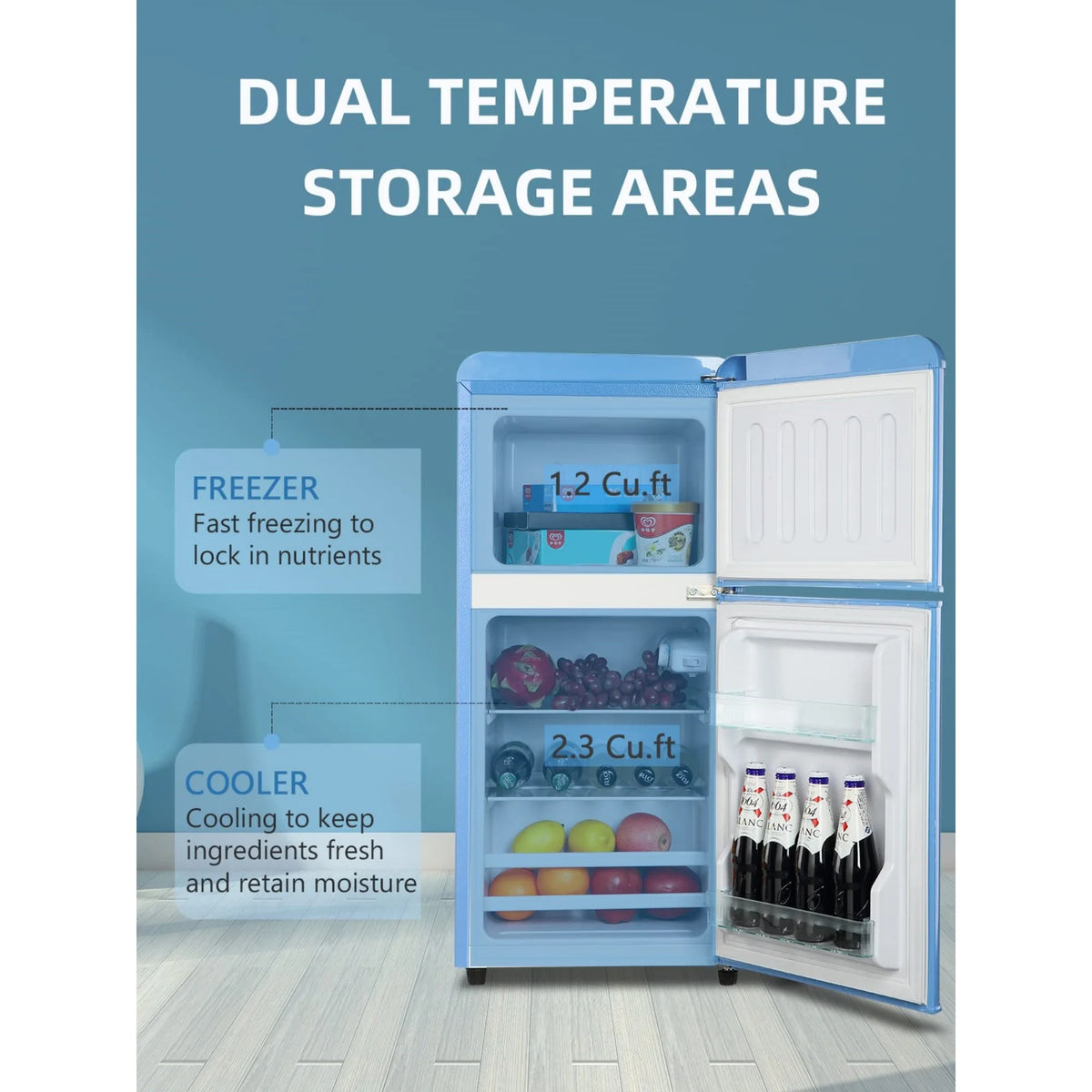 3.5 Cu.Ft Compact Mini Fridge with Freezer, 2-Door Small Refrigerator with 7-Level Thermostat & Removable Shelves for Kitchen, Dorm, Apartment, Bar, Office-Black-