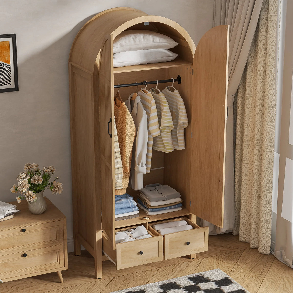 2026 NewArmoire Wardrobe Closet, Bedroom Armoire with Drawers, Wood Wardrobe Storage Cabinets