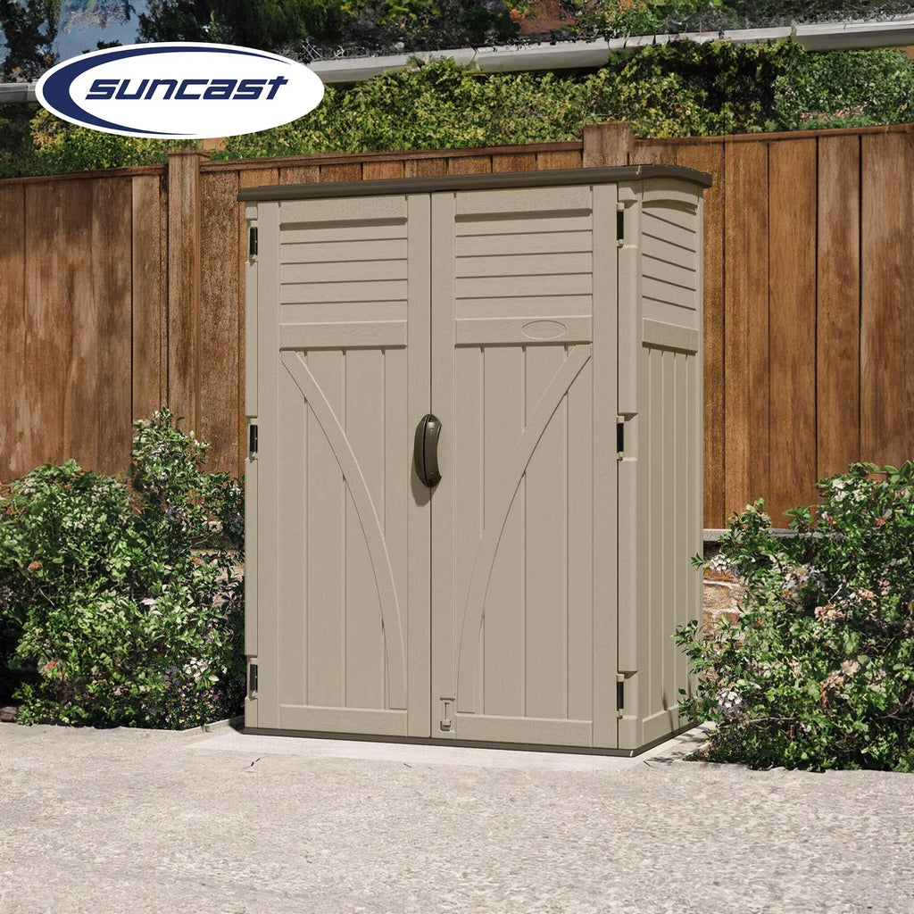 2026 NewSuncast Large Vertical Shed for Storing Oudoor Tools, & Equipment, Sand