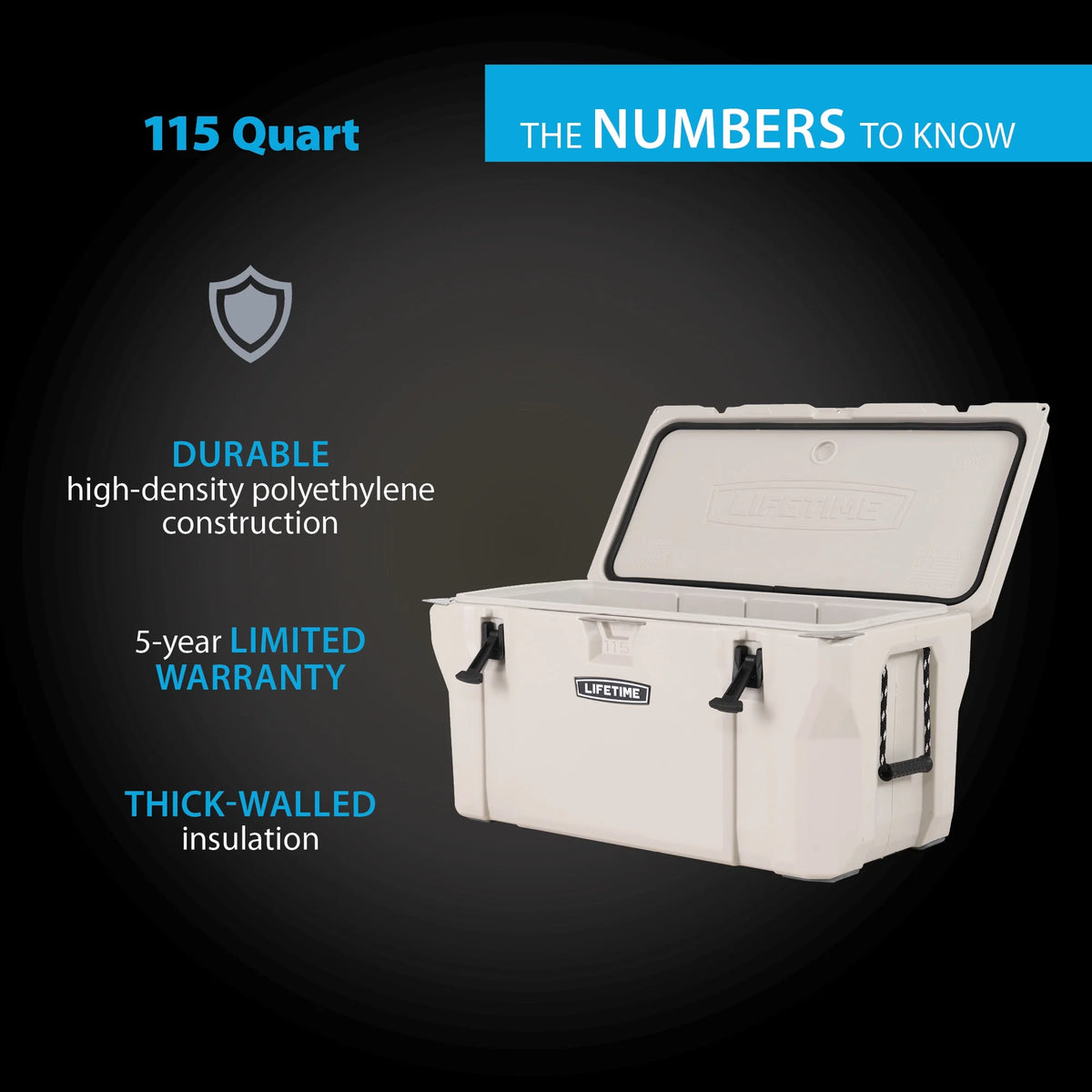 Lifetime 65 qt Bear-Resistant Camping Cooler, Premium High Performance, Ice Retention, Hard Cooler, 75 Can Capacity, Arctic White (91108)