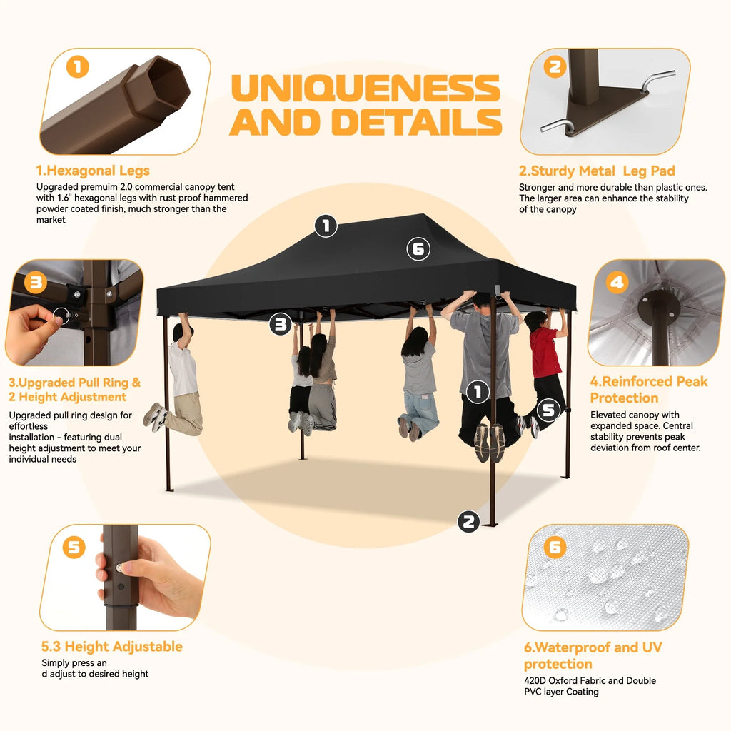 COBIZI 10x15 Pop Up Canopy Tent Heavy Duty with Sidewall, Commercial Outdoor Easy Pop Up Gazebo for Party Wedding All Weather Waterproof UV 50+ with Roller Bag(Leg Upgraded),Black