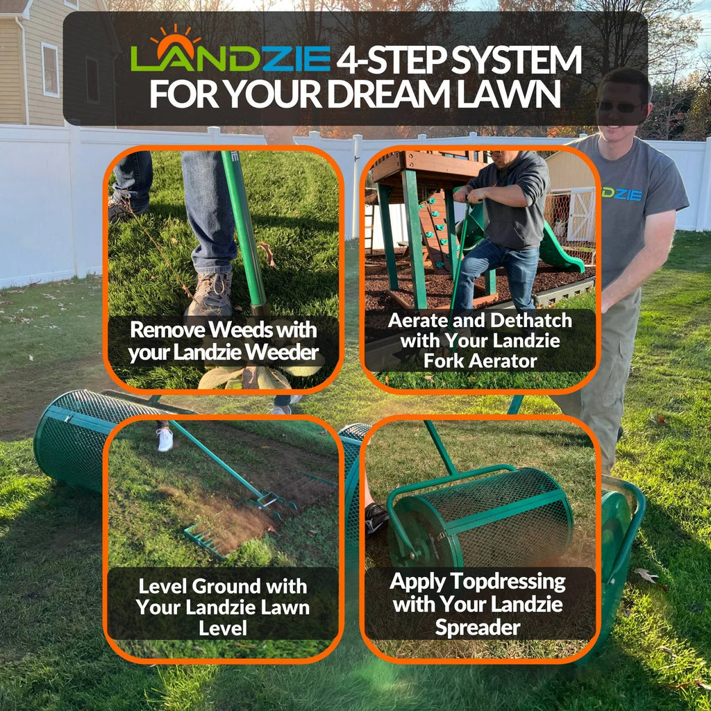 2026 NewLandzie Compost Spreader 24 Inch Walk-Behind Lawn & Garden Spreader with Metal Mesh Basket