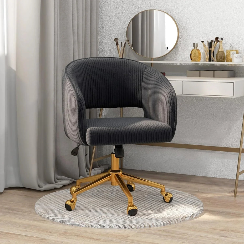 2026 NewHome Office Swivel Desk Chair, Modern Velvet Vanity Chair, Height Adjustable Armchair with Gold Base, Ergonomic Office Chair for Task Study Computer Room, Beige
