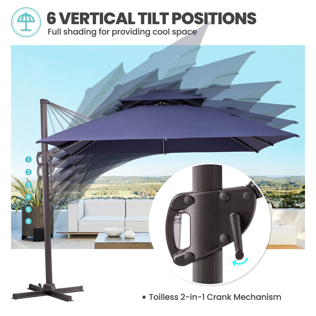 2026 NewPellebant 10 ft. x 10 ft. Square Double Top Patio Cantilever Umbrella, Navy Blue