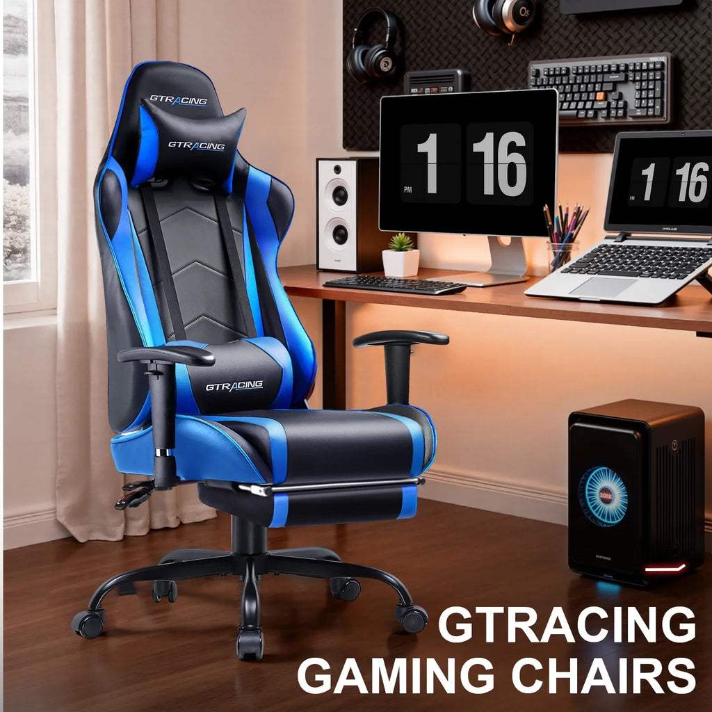 2026 NewGTRACING Gaming Chair, Ergonomic Office Desk Chair with Lumbar Support, PU Leather, Footrest & Adjustable Headrest, Red