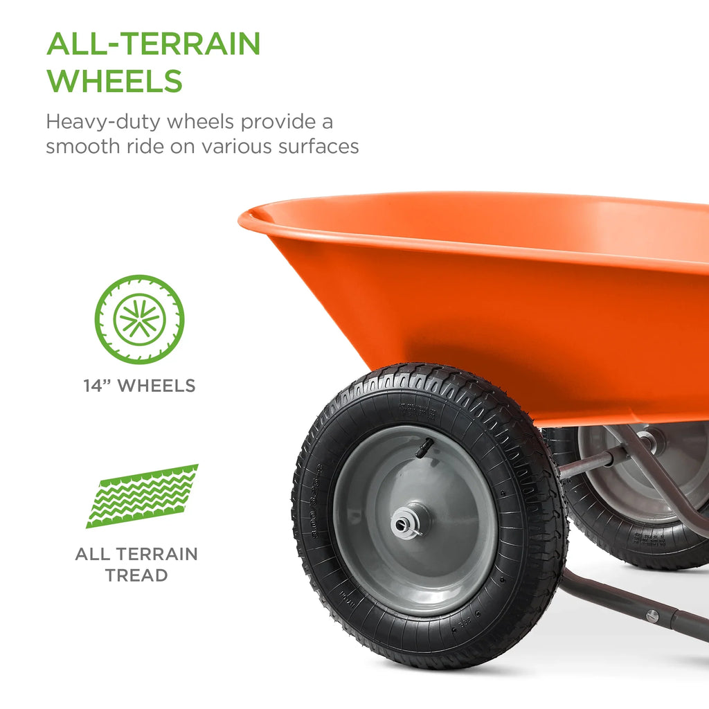 2026 NewBest Choice Products Dual-Wheel Home Wheelbarrow Yard Garden Cart for Lawn, Construction - Green
