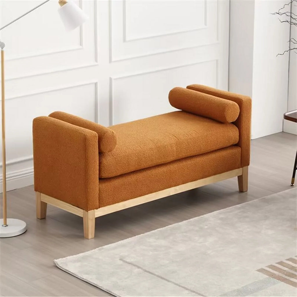 2026 NewEnd of Bed Bench, 53.5" Boucle Fabric Upholstered Entryway Bench with Wood Legs & Bolster Pillows, Rolled Arm Cushioned Ottoman Foot Rest Long Stool Window Extra Seating for Bedroom, Ivory